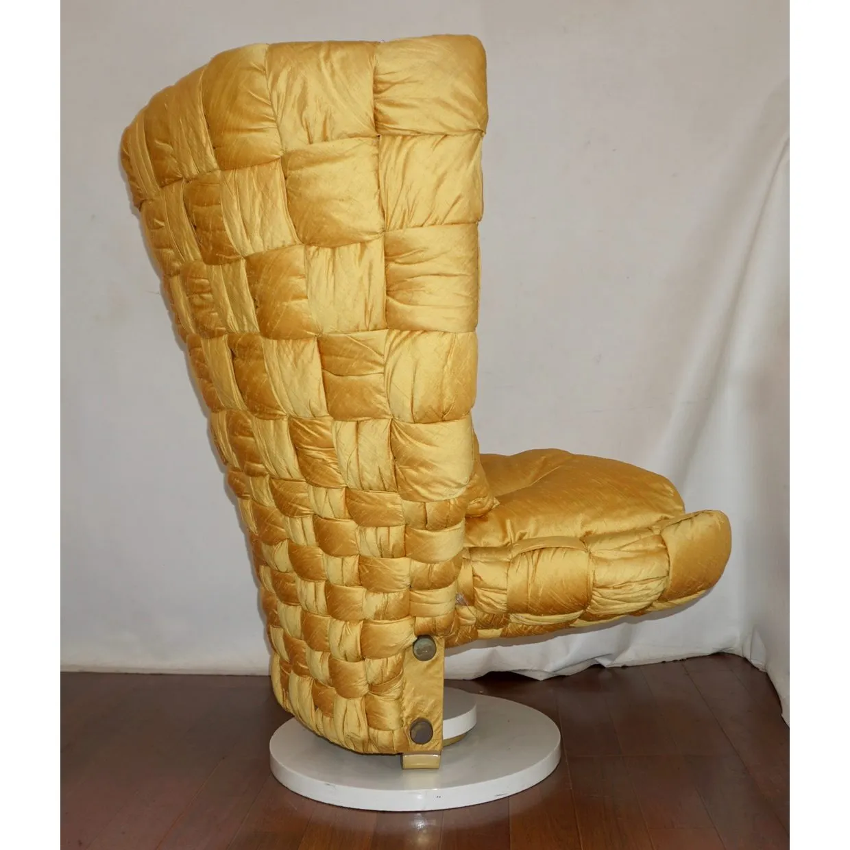 1970s Marzio Cecchi Italian Vintage Iconic Gold Yellow Silk Swivel Armchair