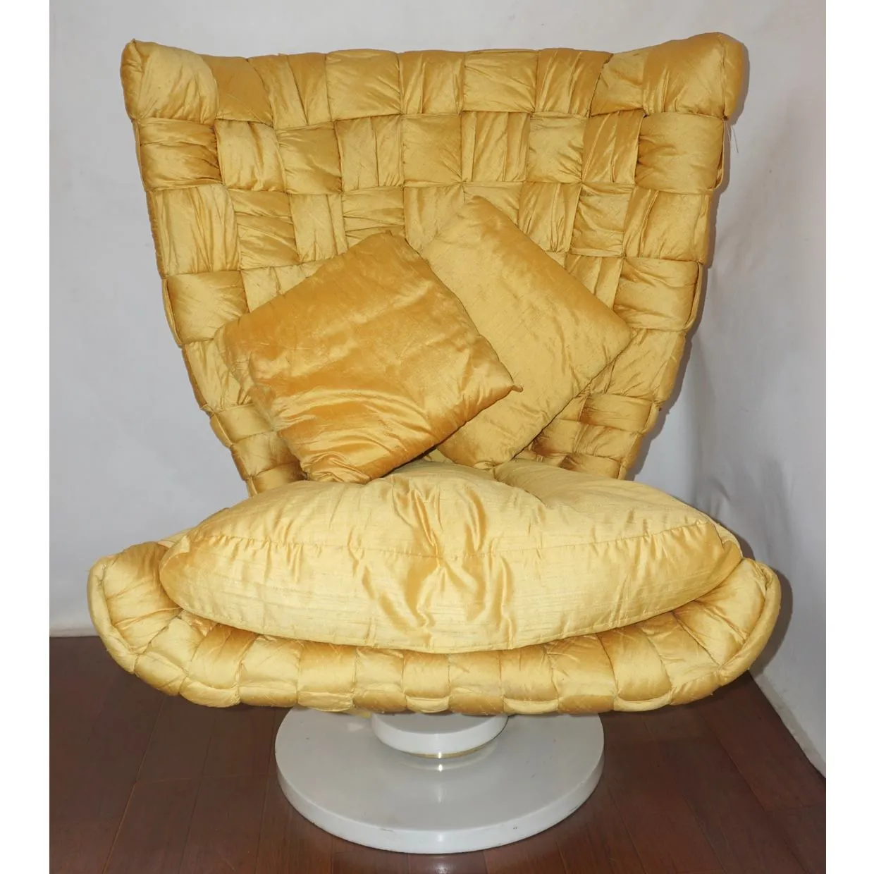 1970s Marzio Cecchi Italian Vintage Iconic Gold Yellow Silk Swivel Armchair