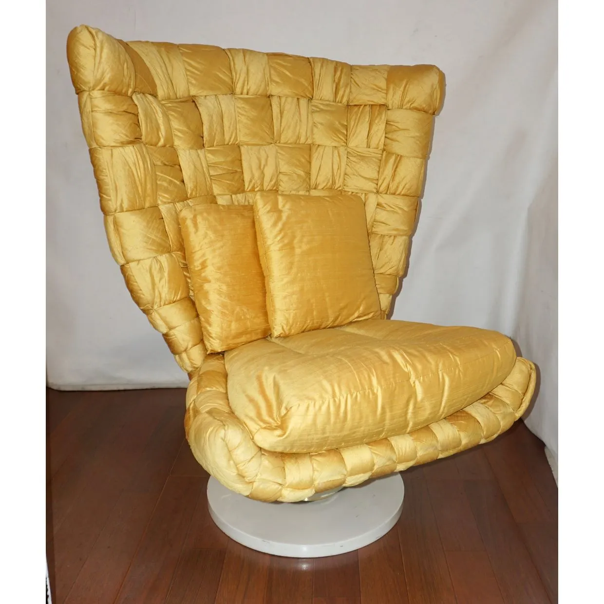 1970s Marzio Cecchi Italian Vintage Iconic Gold Yellow Silk Swivel Armchair