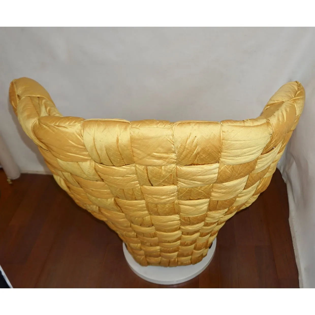 1970s Marzio Cecchi Italian Vintage Iconic Gold Yellow Silk Swivel Armchair