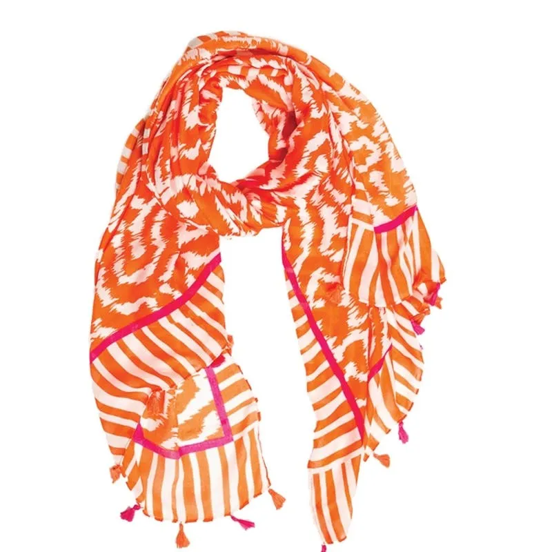 Alma Tassel Rectangle Scarf Orange White Hot Pink