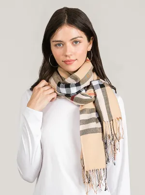 Beige Plaid Pashmina Scarf