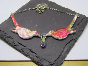 Birds Holding Crystal Design Reversible Necklace