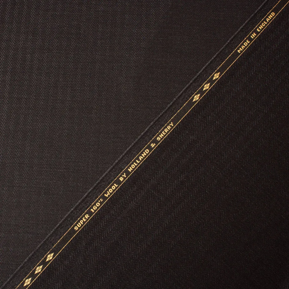 Black Herringbone British Pure Wool Suiting