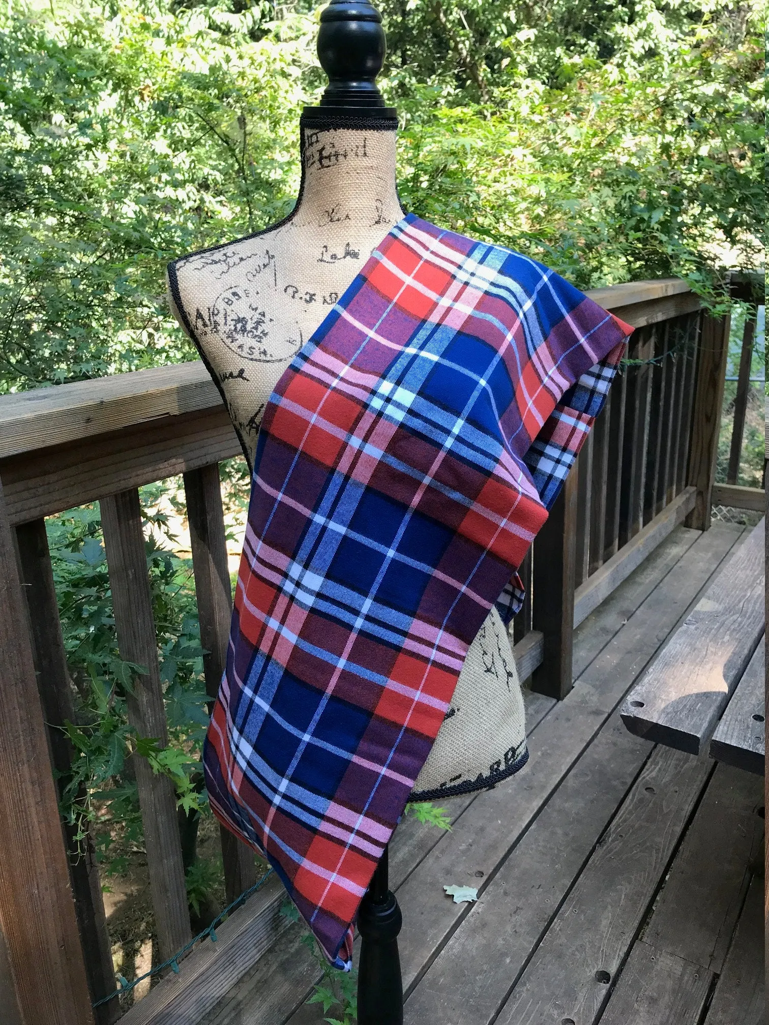 Blue and Orange Lightweight Flannel Plaid Infinity or Blanket Scarf Broncos Colors