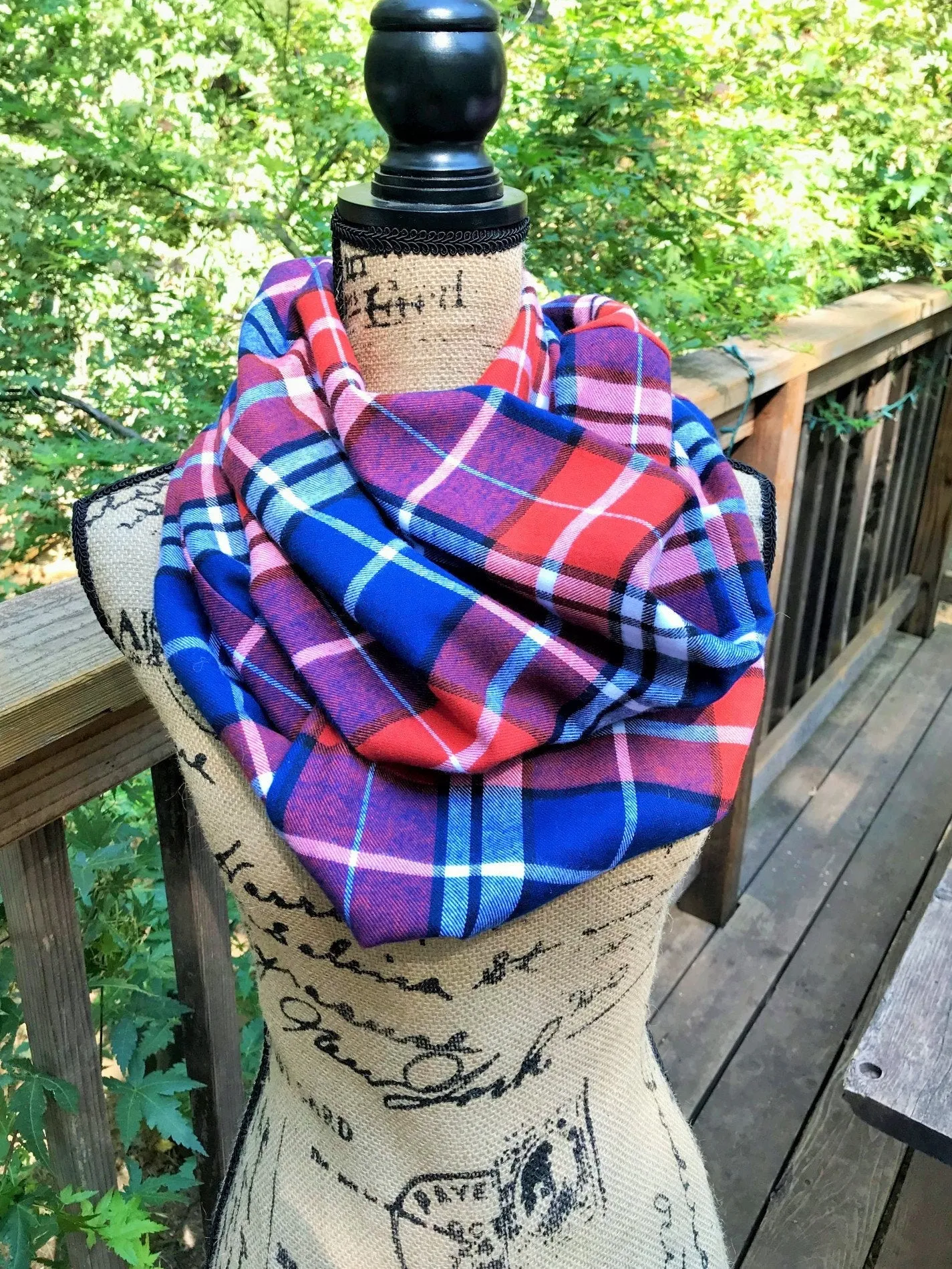 Blue and Orange Lightweight Flannel Plaid Infinity or Blanket Scarf Broncos Colors