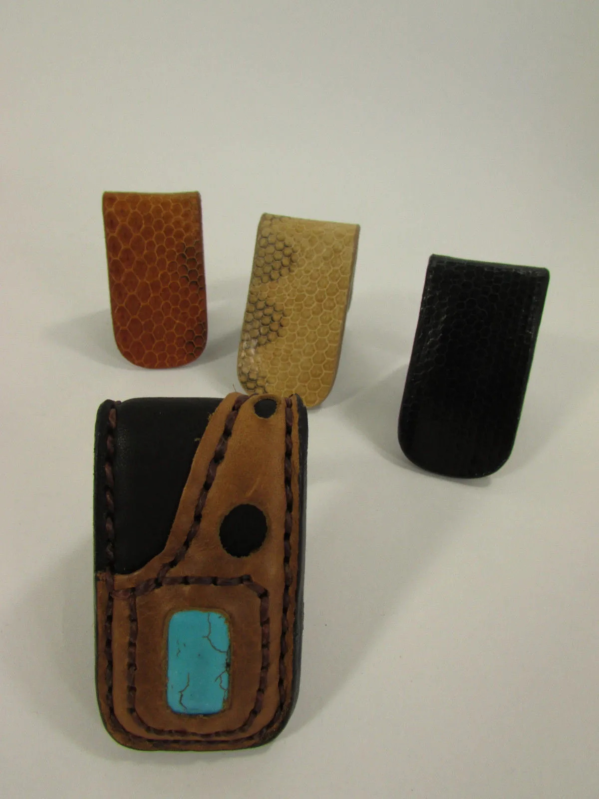 Brown Black Beige Snake Skin Genuine Leather Magnet Money Clip