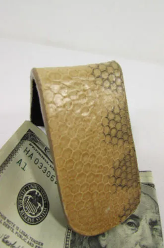 Brown Black Beige Snake Skin Genuine Leather Magnet Money Clip