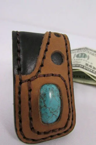 Brown Black Beige Snake Skin Genuine Leather Magnet Money Clip