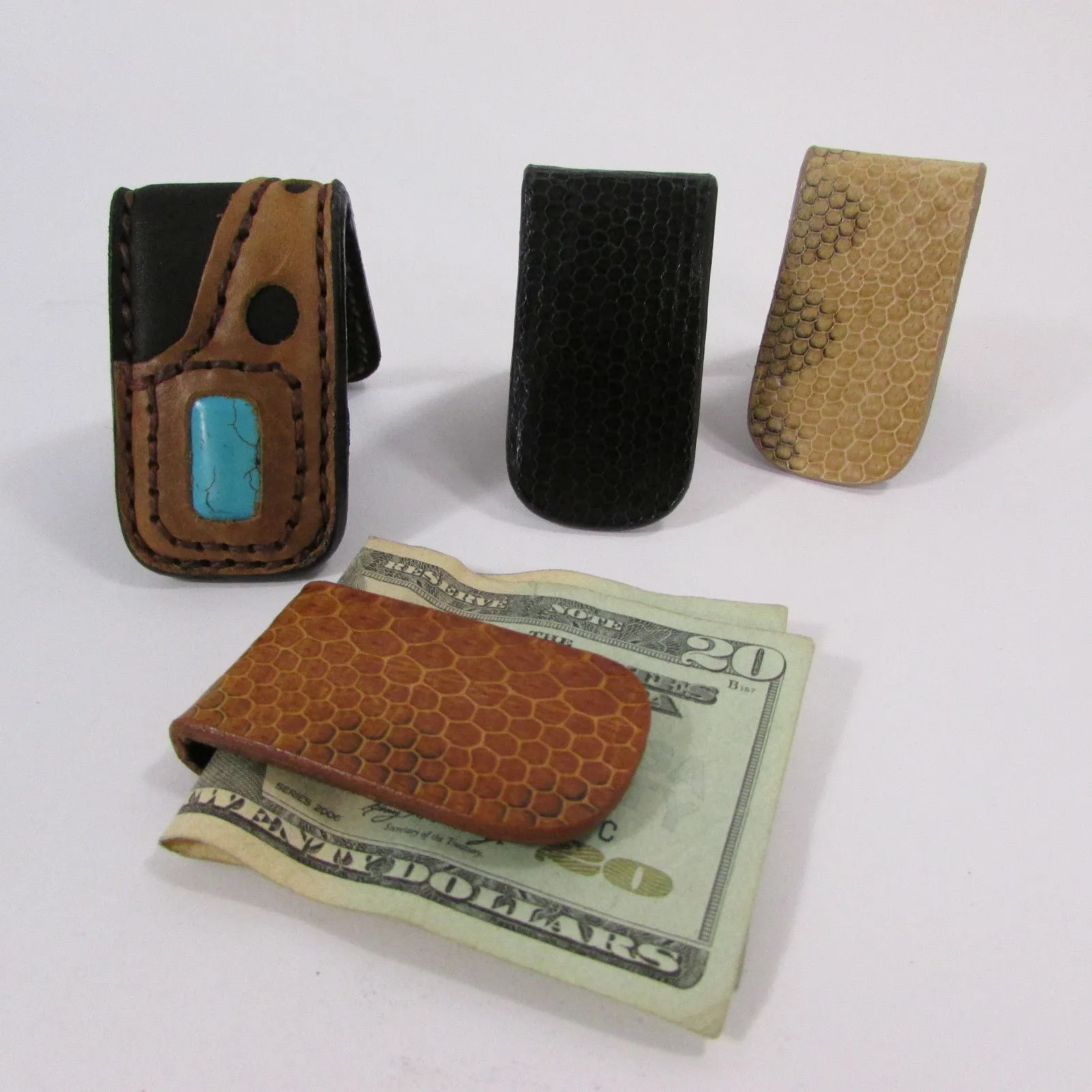 Brown Black Beige Snake Skin Genuine Leather Magnet Money Clip