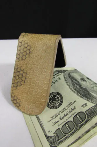 Brown Black Beige Snake Skin Genuine Leather Magnet Money Clip