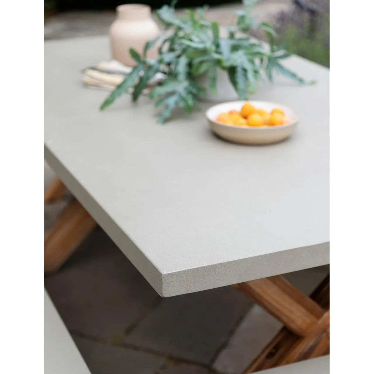 Burford Table and Bench Set, Small in Grey - Polystone