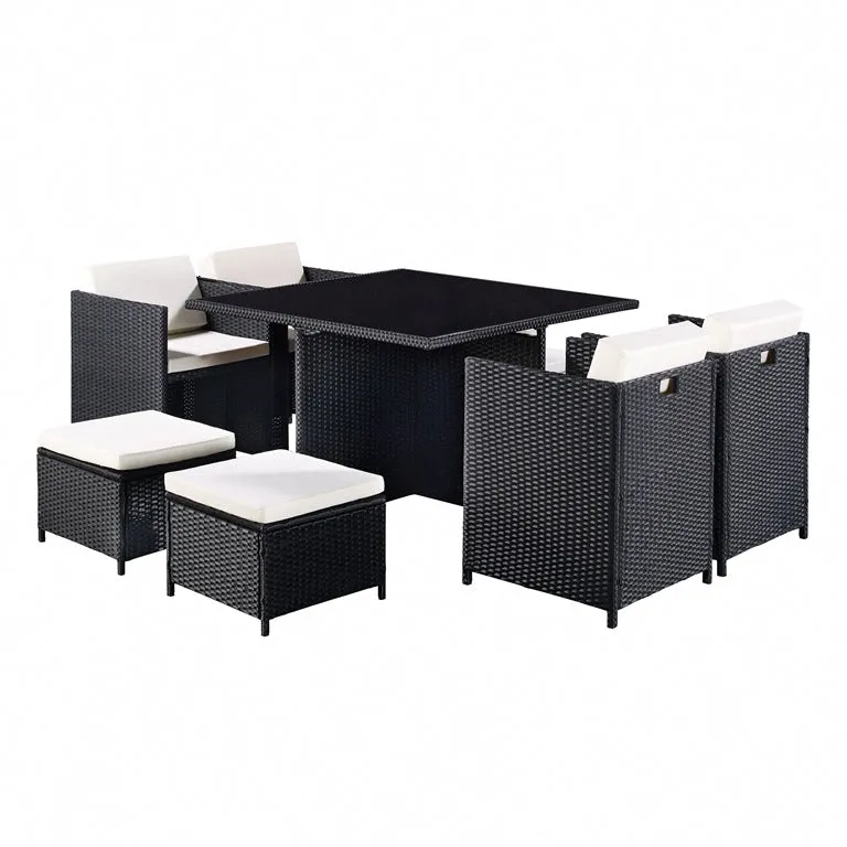 Cube Rattan Garden Furniture 9 Piece Set with Free Cover Included, Black