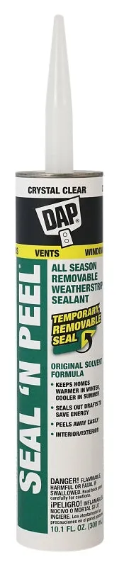 DAP Seal-N-Peel 18351 Weatherstrip Sealant, Clear, 40 to 100 deg F, 10.1 oz Cartridge :EA: QUANTITY: 1