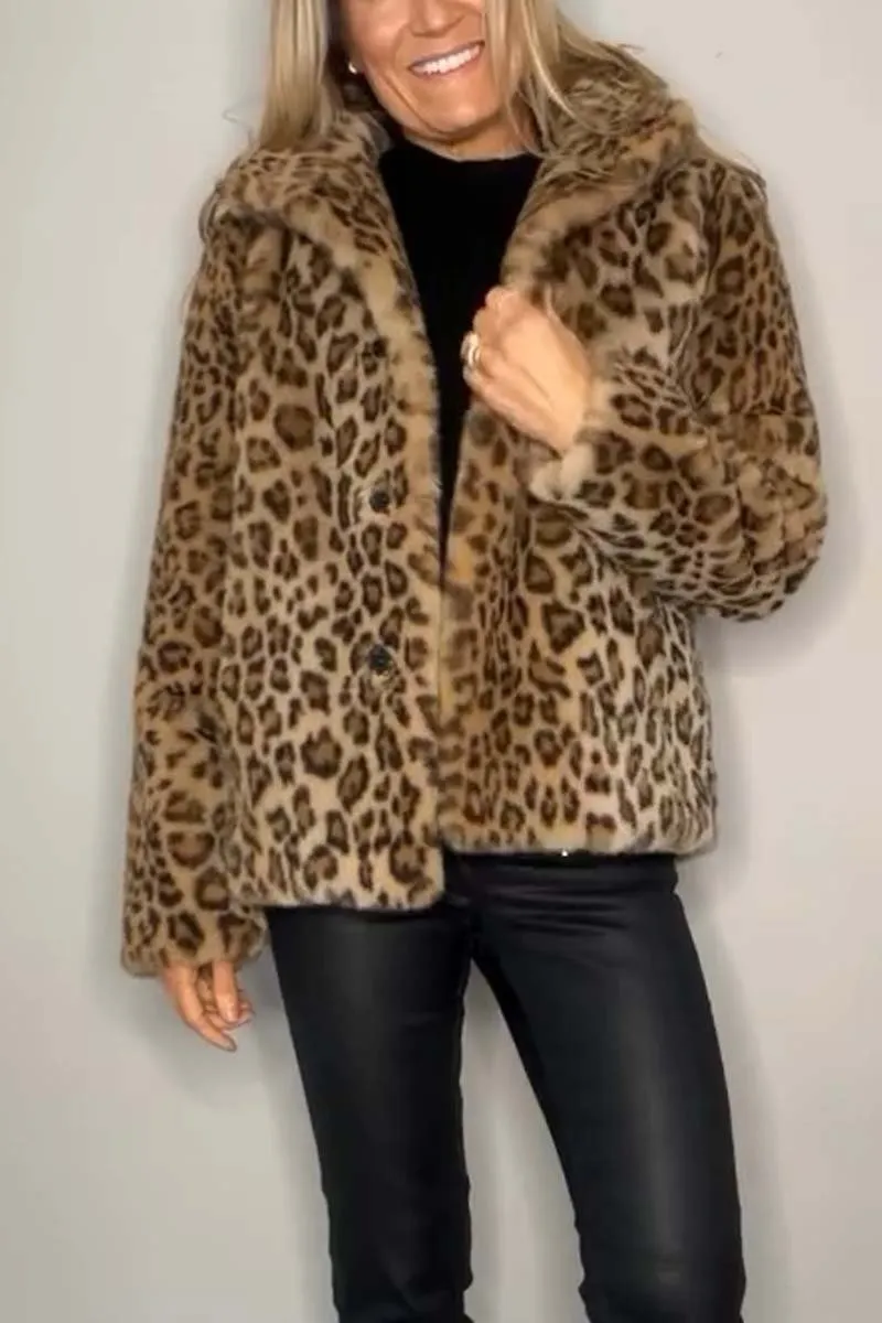 Fashionable Women's Winter Faux Fur Coat With Leopard Print Lapel | Ideal for Winter