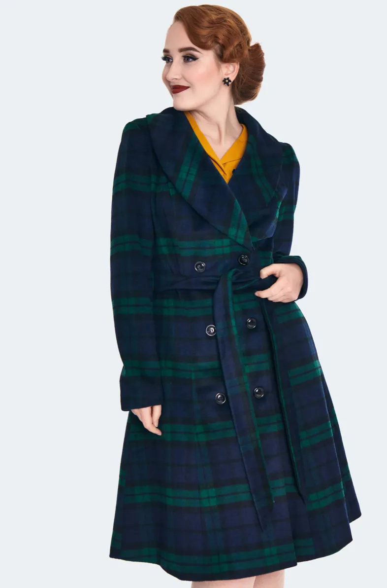 Faux Fur Collar Tartan Plaid Coat