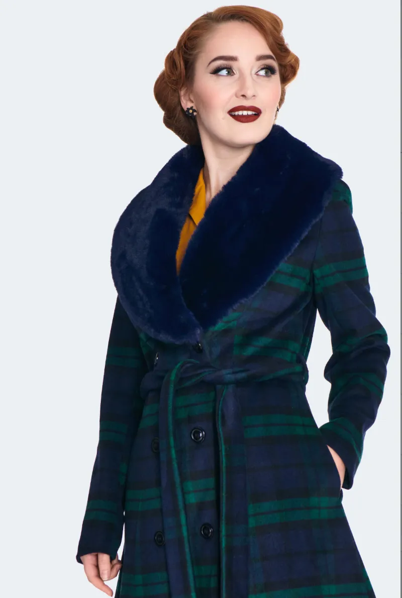 Faux Fur Collar Tartan Plaid Coat