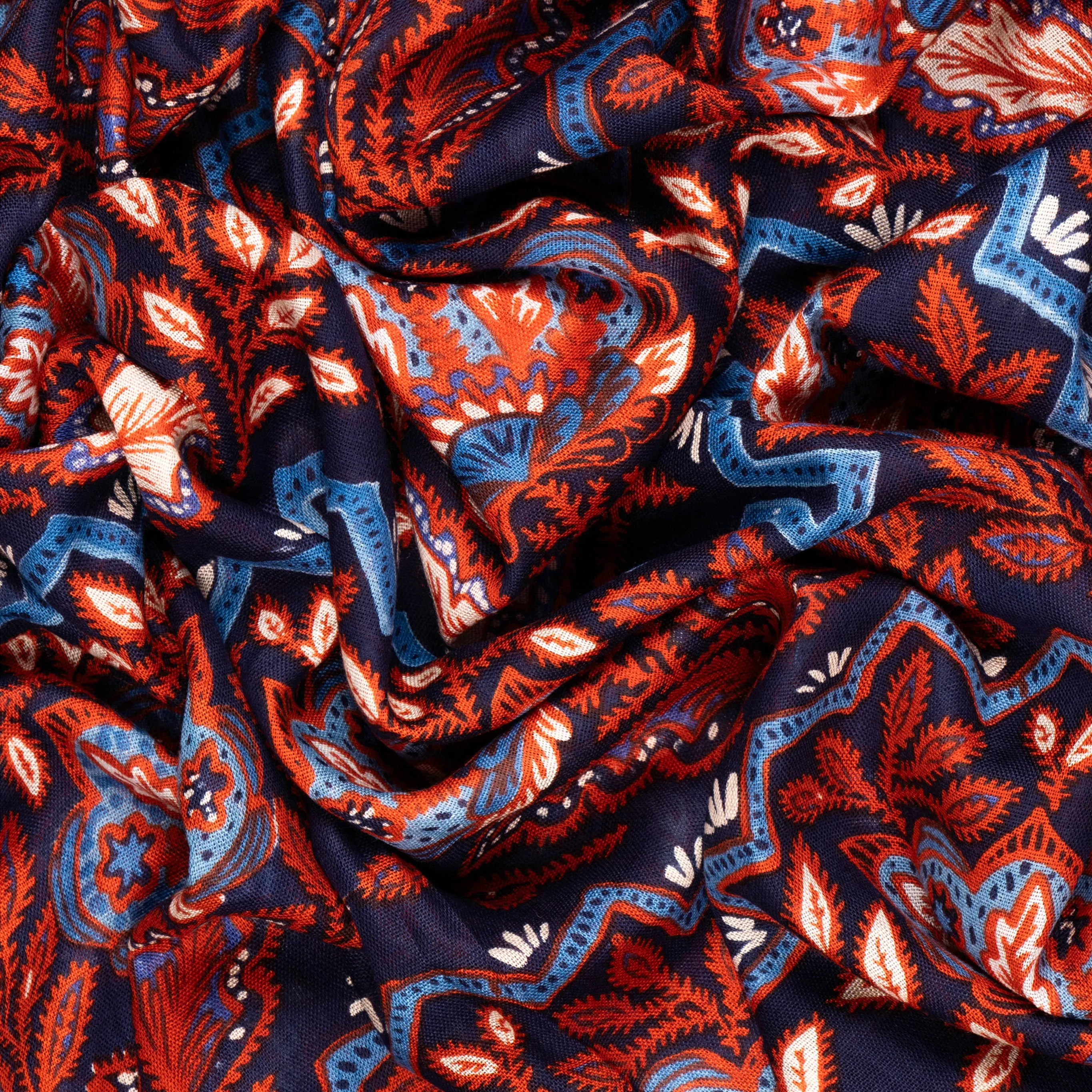 Fern Lightweight Scarf - Blue/Coral, Floral Mosaic