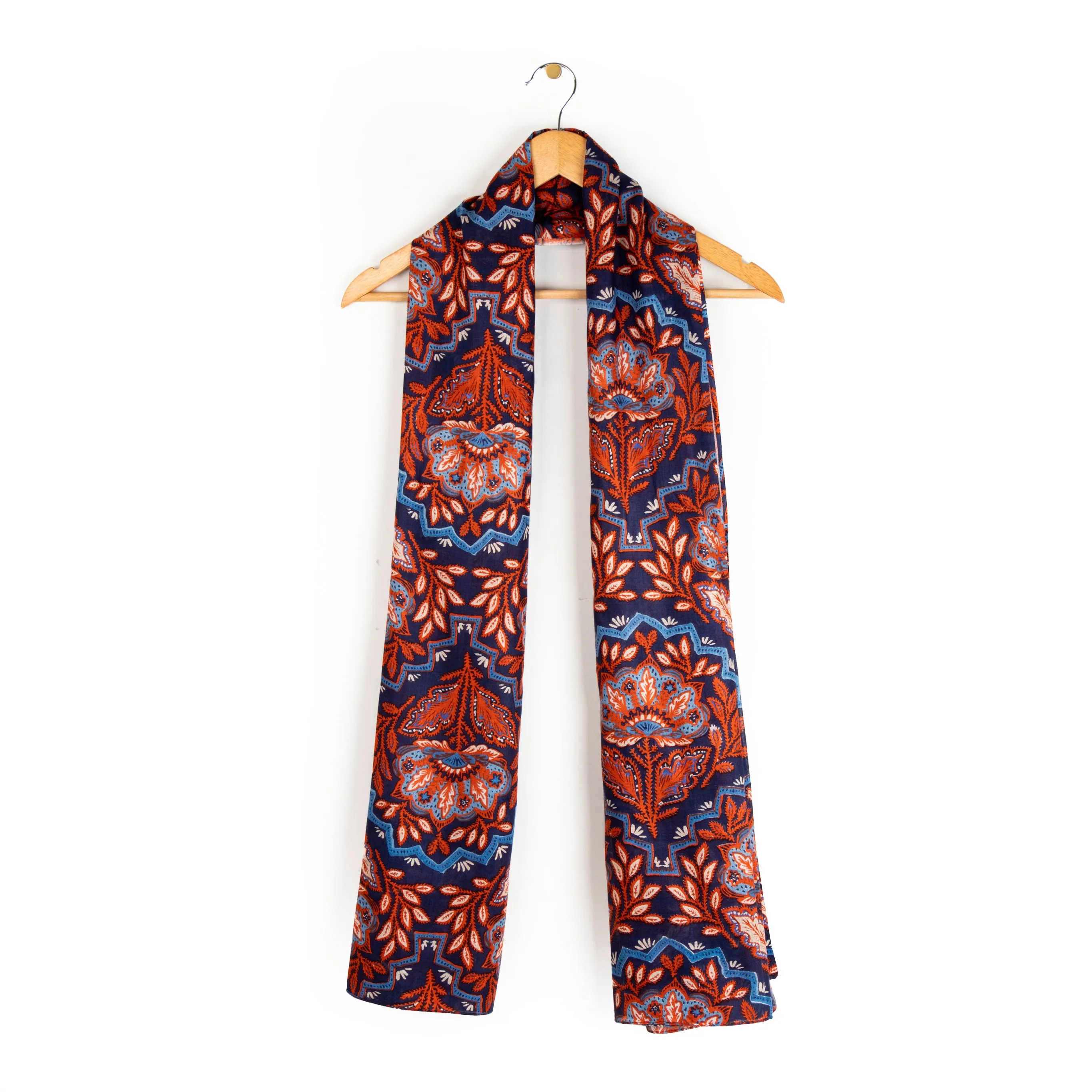 Fern Lightweight Scarf - Blue/Coral, Floral Mosaic