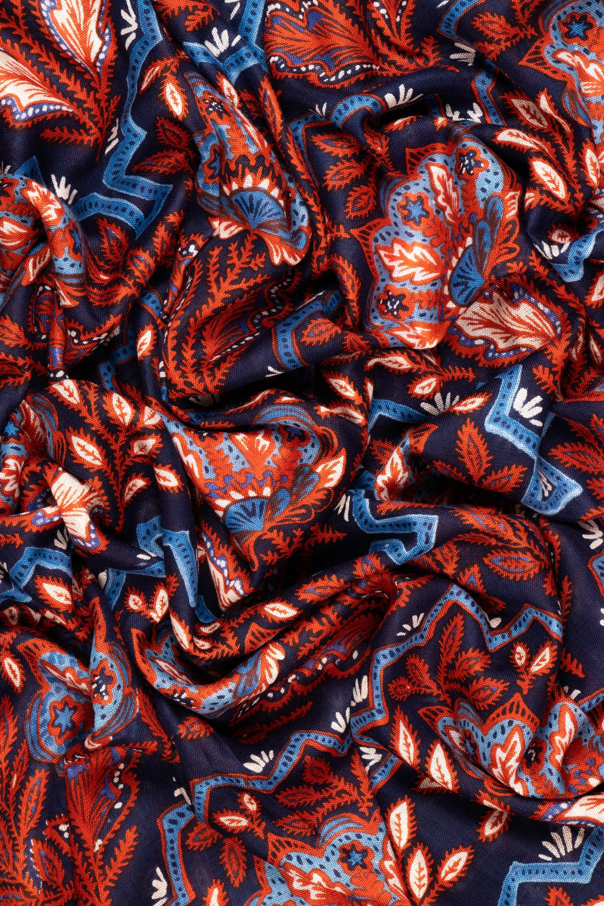 Fern Lightweight Scarf - Blue/Coral, Floral Mosaic