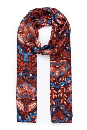 Fern Lightweight Scarf - Blue/Coral, Floral Mosaic