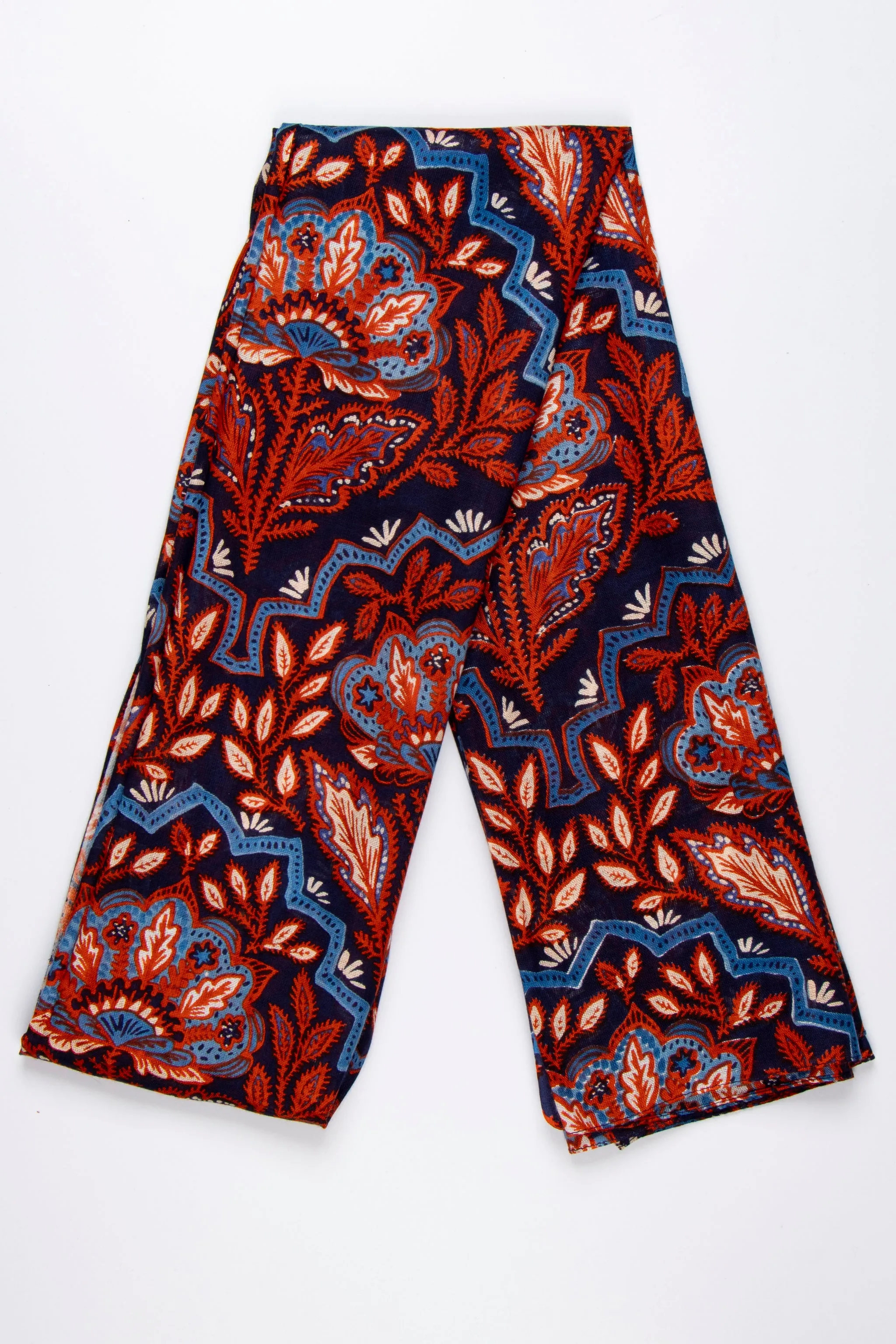 Fern Lightweight Scarf - Blue/Coral, Floral Mosaic