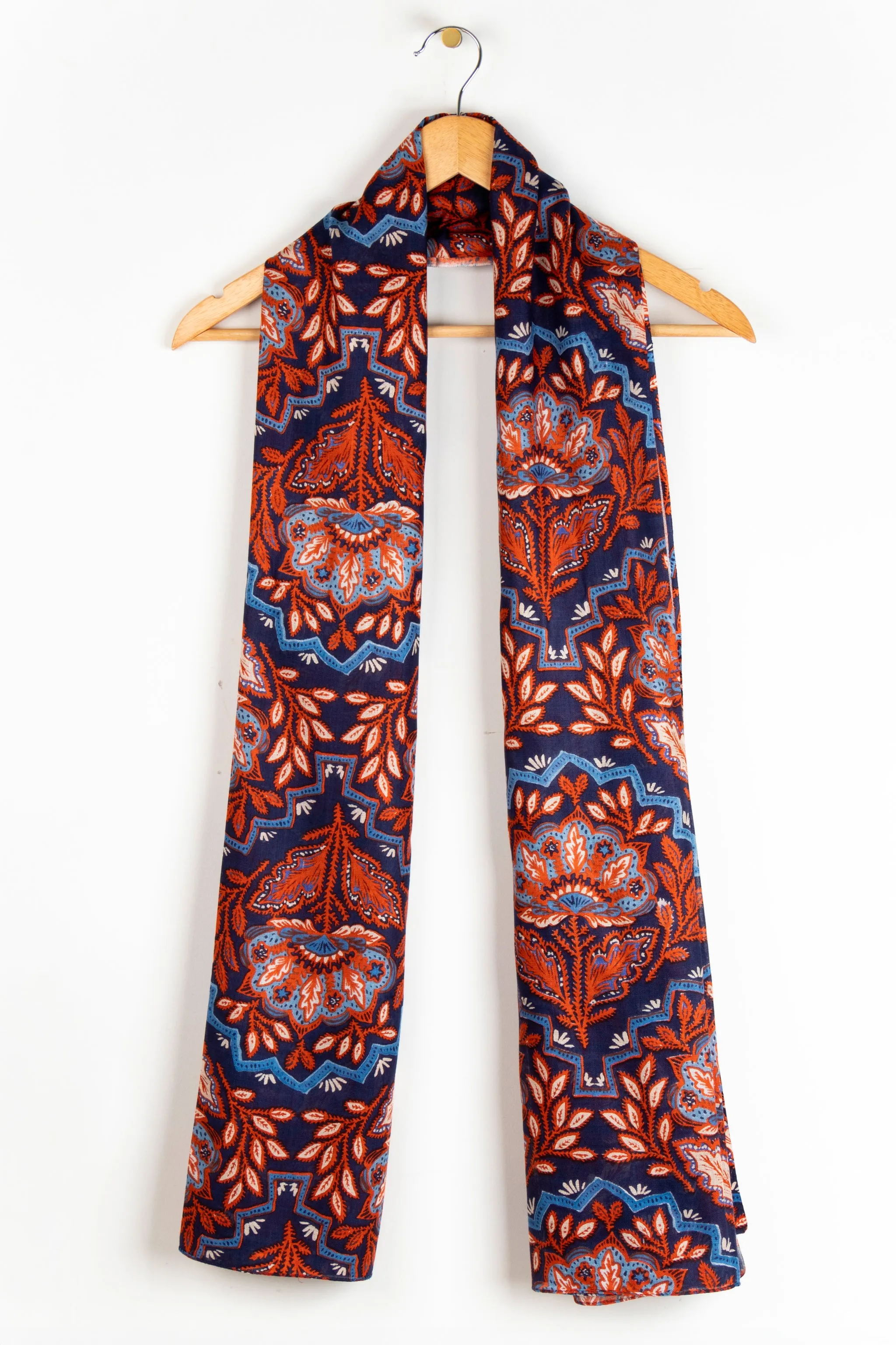 Fern Lightweight Scarf - Blue/Coral, Floral Mosaic