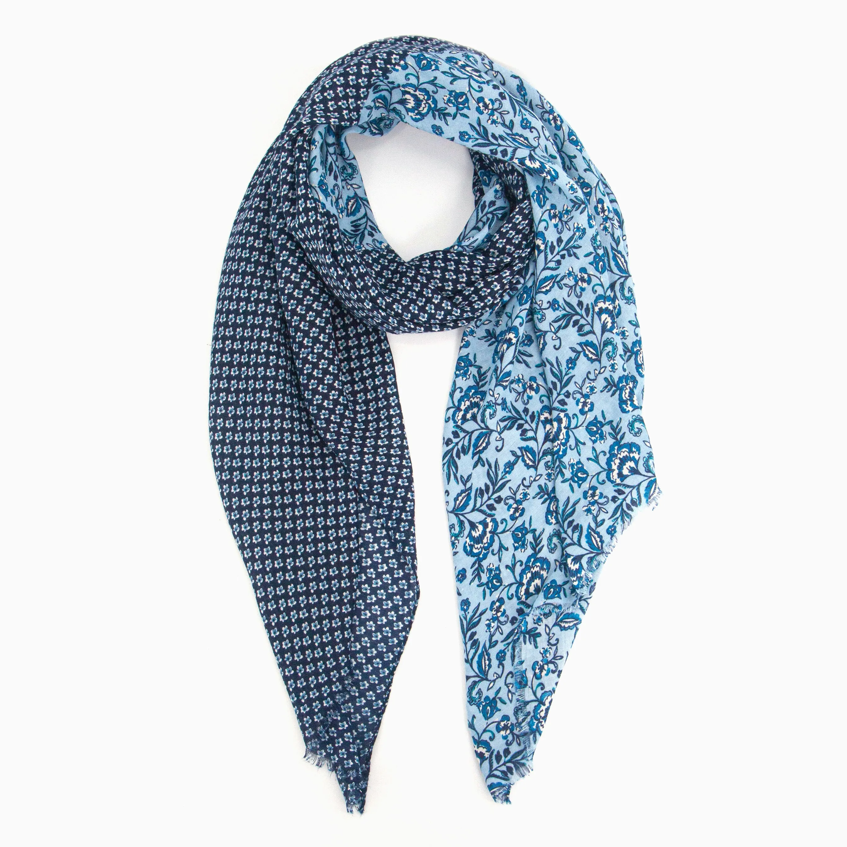 Flora Lightweight Scarf - Navy Blue, Indian Floral