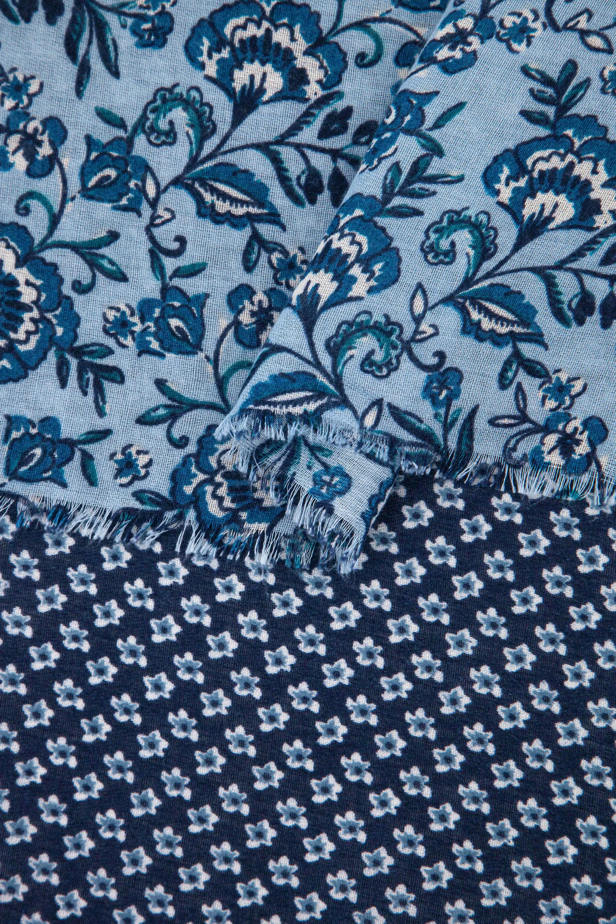 Flora Lightweight Scarf - Navy Blue, Indian Floral