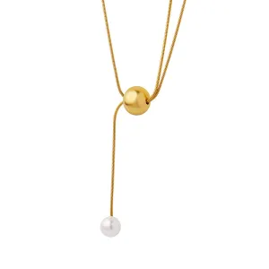 Golden Snake Chain Pearl Tassel Necklace for Women