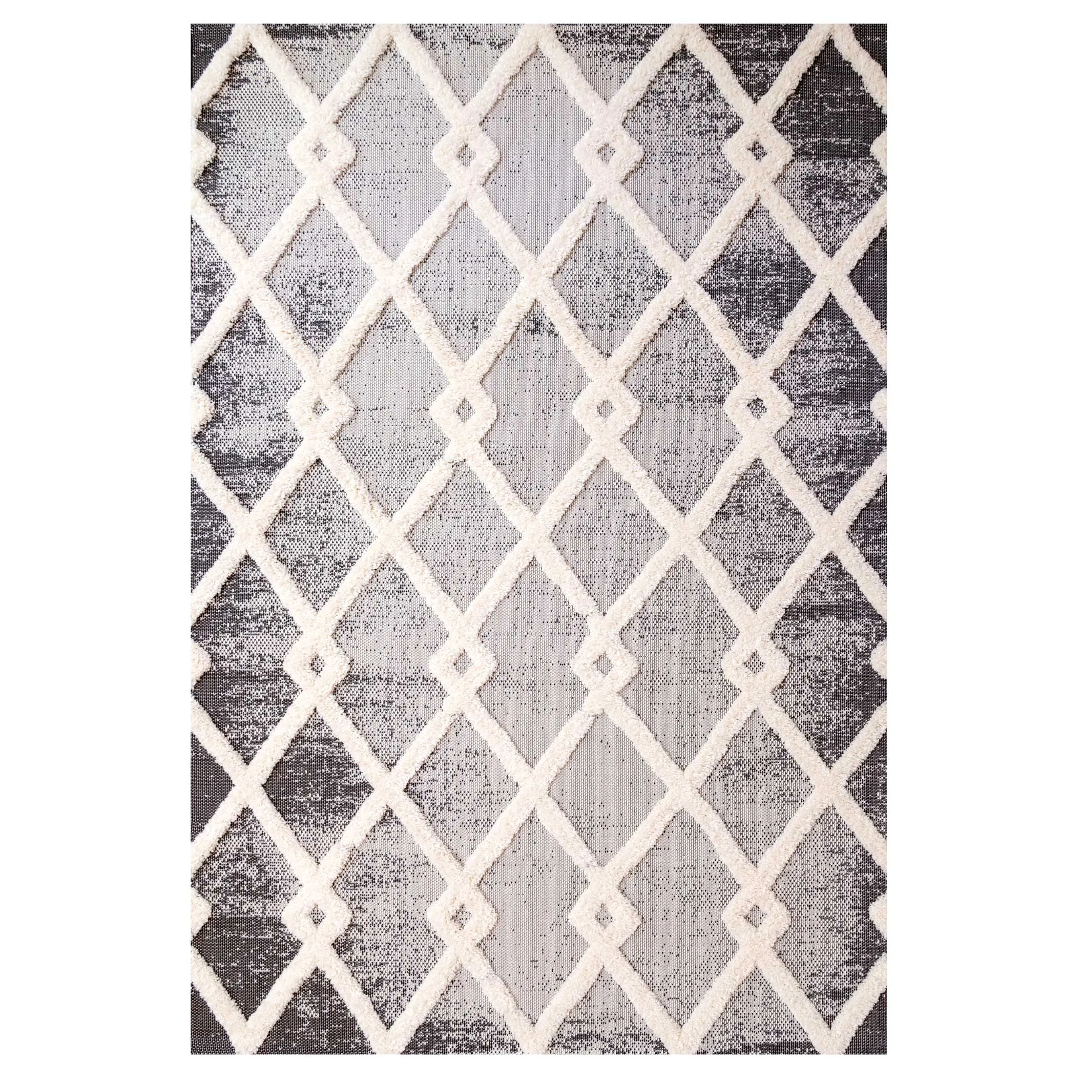 Grey Textured Trellis Indoor Outdoor Rug - Fretwork