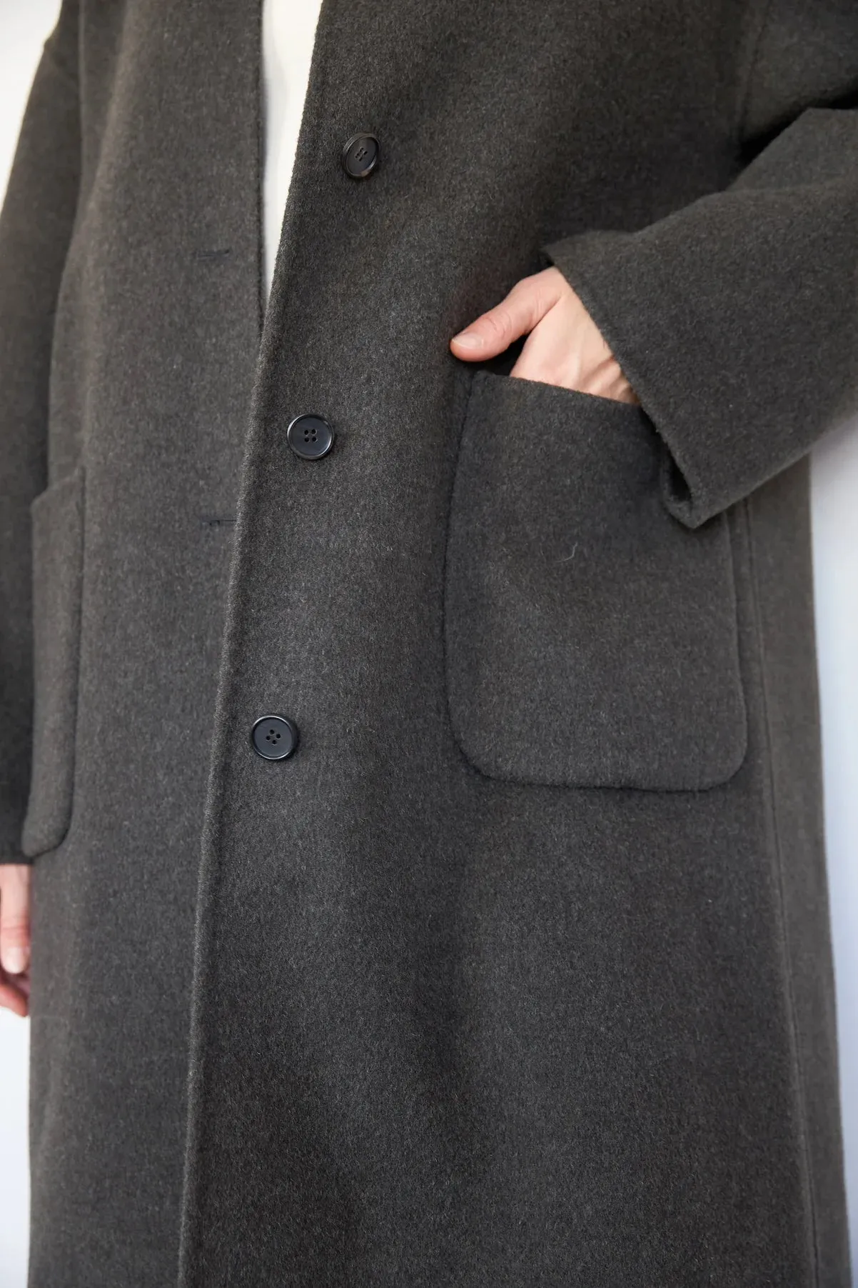 Handmade Wool Maxi Coat in Charcoal Brown