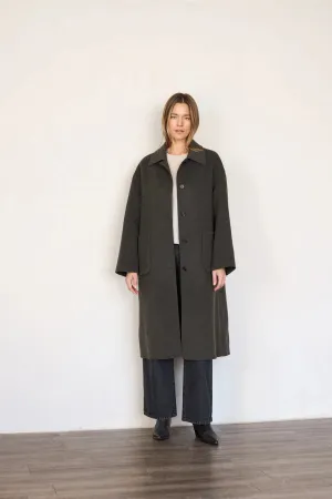 Handmade Wool Maxi Coat in Charcoal Brown