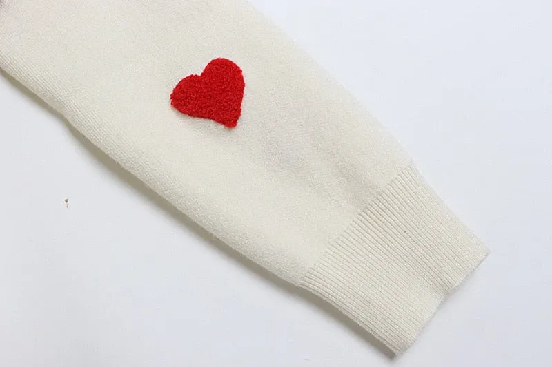 Heart Embroidery Women's O-Neck Sweater