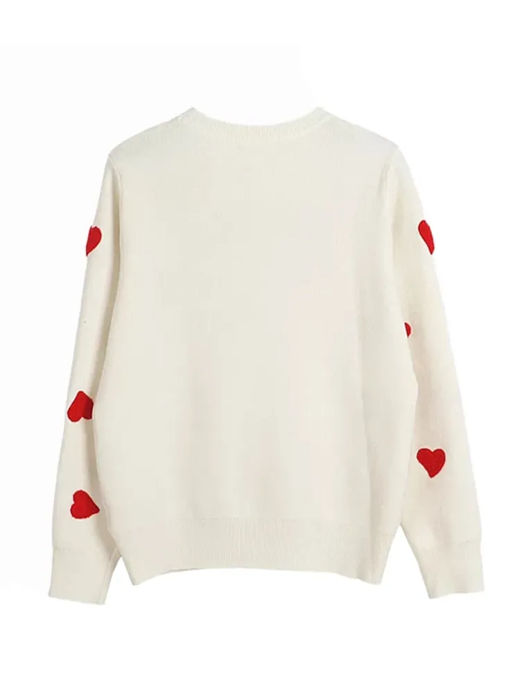 Heart Embroidery Women's O-Neck Sweater