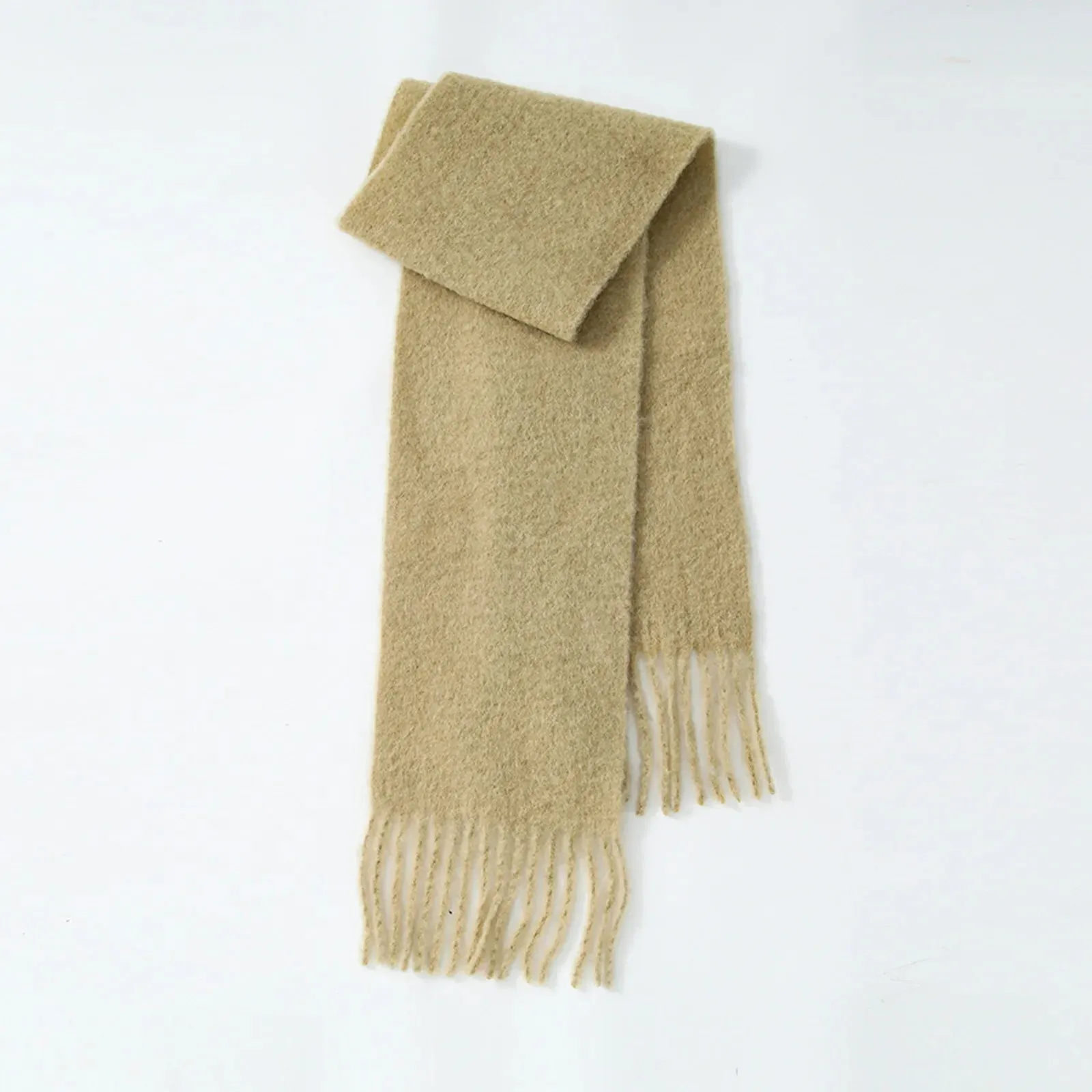 Homemade 80% Wool Blend Solid Color Tassel Female Autumn Winter Scarf