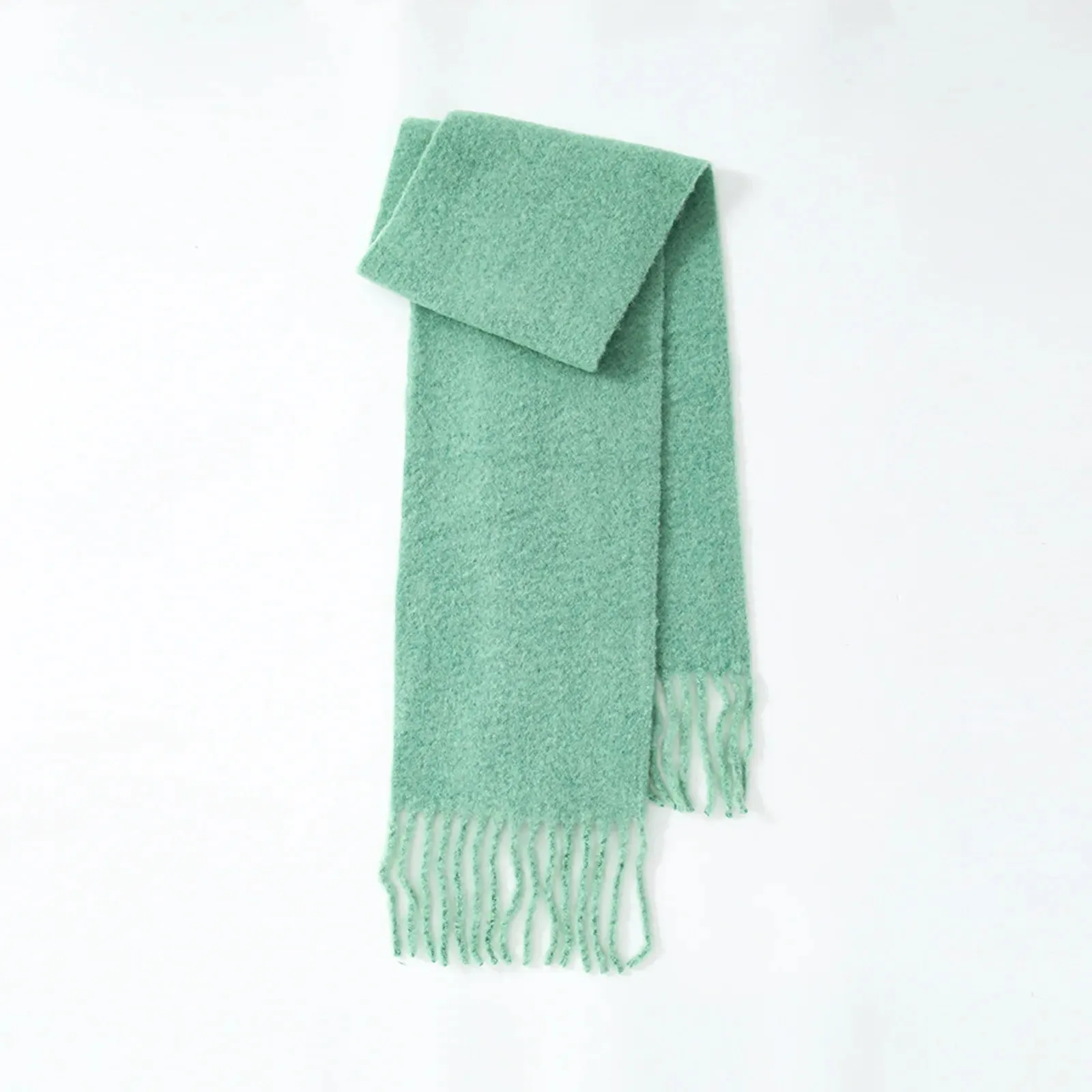 Homemade 80% Wool Blend Solid Color Tassel Female Autumn Winter Scarf