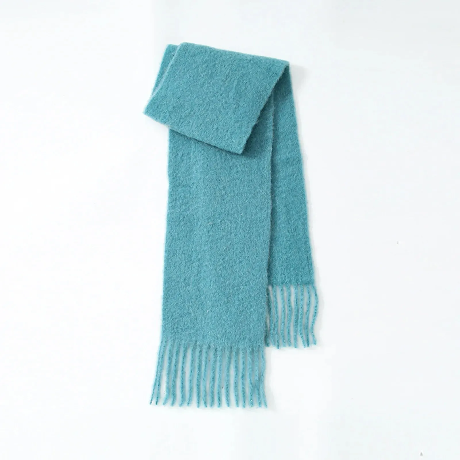 Homemade 80% Wool Blend Solid Color Tassel Female Autumn Winter Scarf