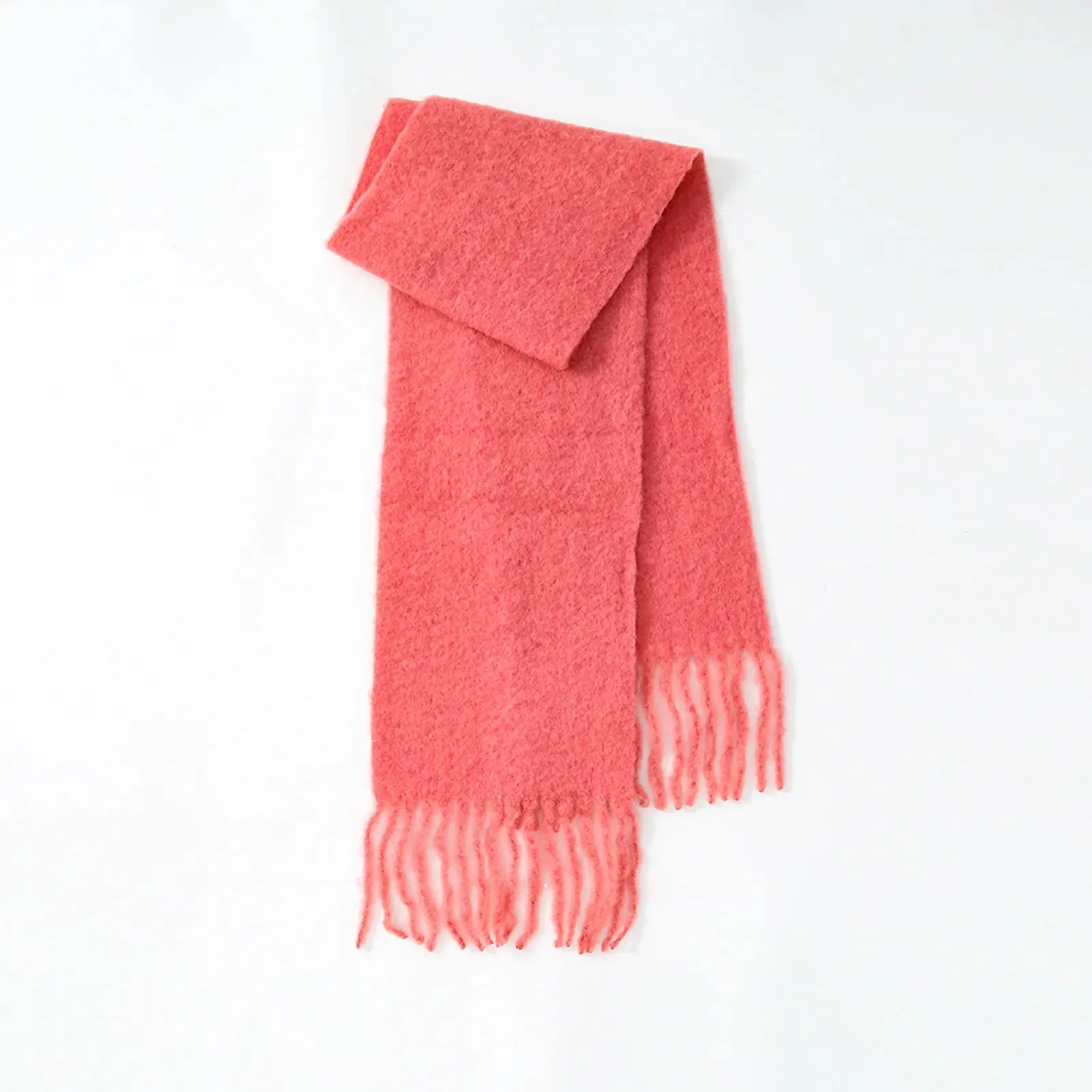 Homemade 80% Wool Blend Solid Color Tassel Female Autumn Winter Scarf