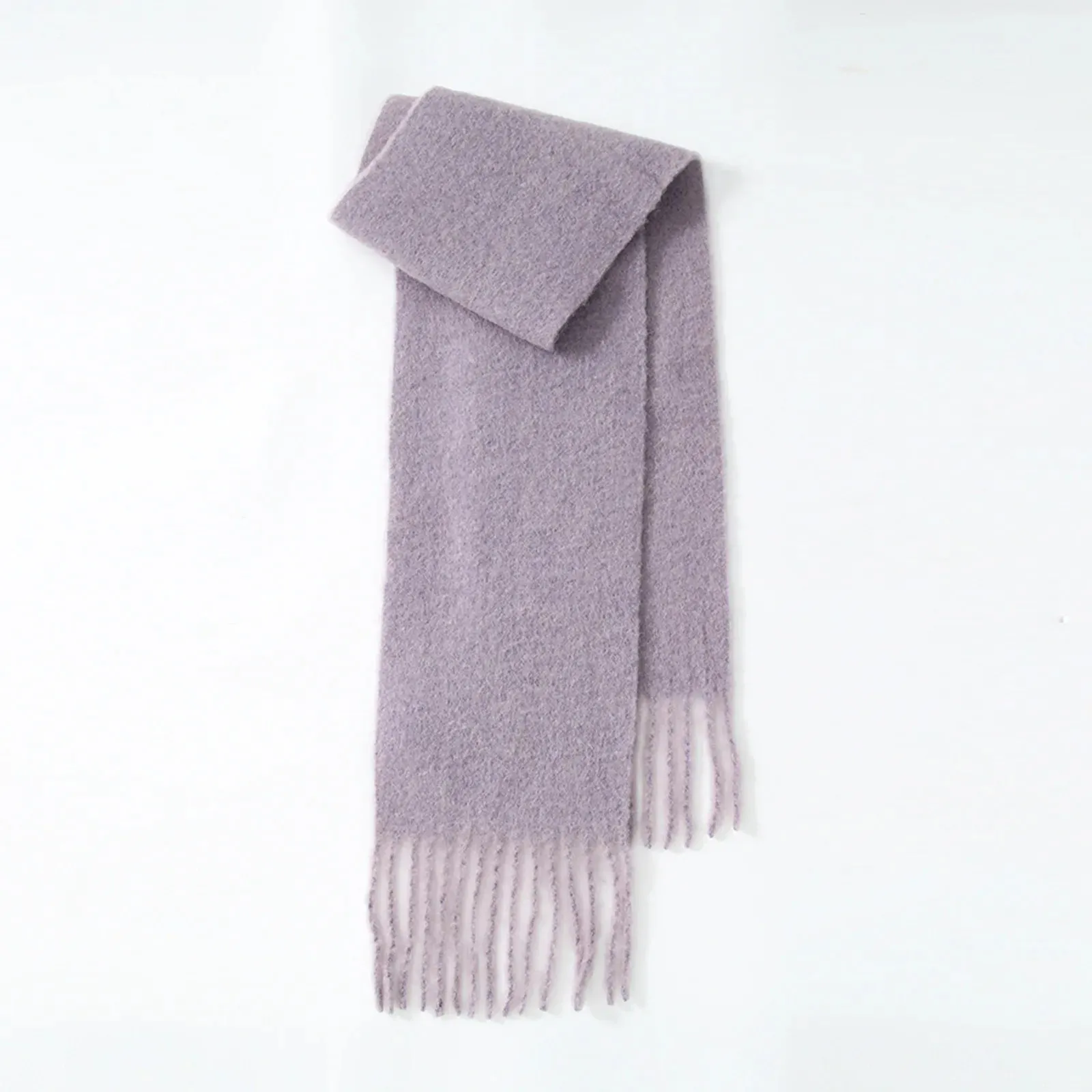 Homemade 80% Wool Blend Solid Color Tassel Female Autumn Winter Scarf