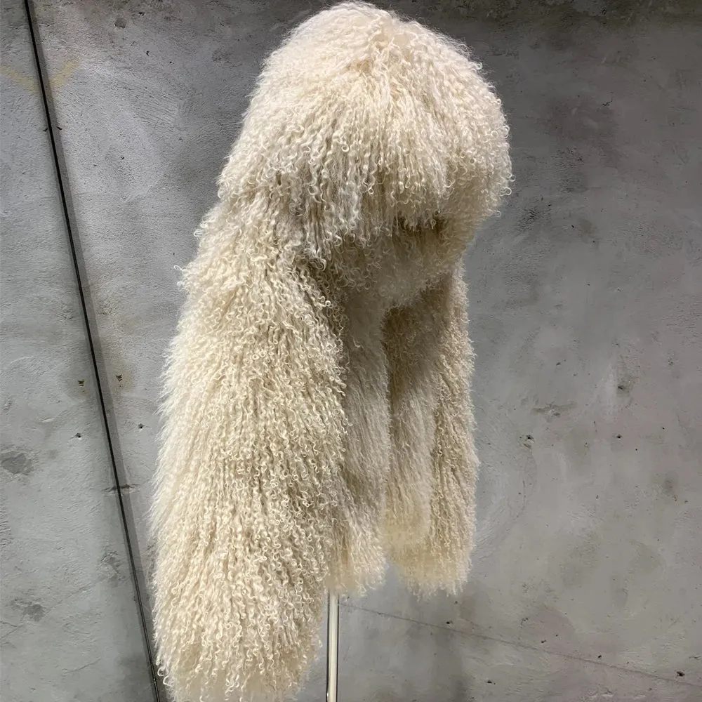 Hooded Mongolian Curly Fur Relaxed Jacket