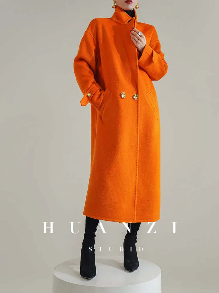 Huanzi tailoring couture minimalist double-sided cashmere wool tweed mid-length coat - Gaue