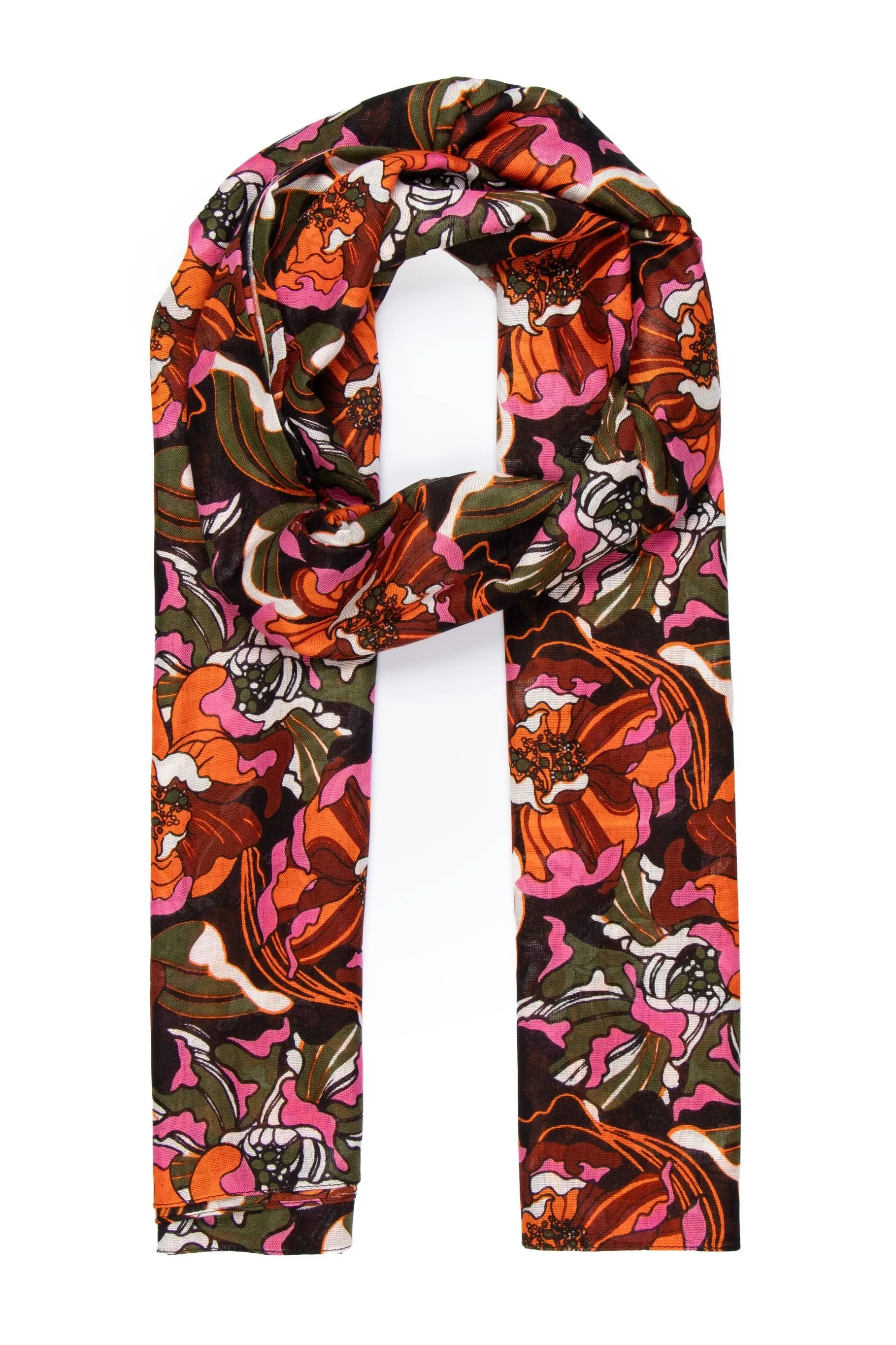 Kenna Lightweight Scarf - Khaki, Hydrangea Floral