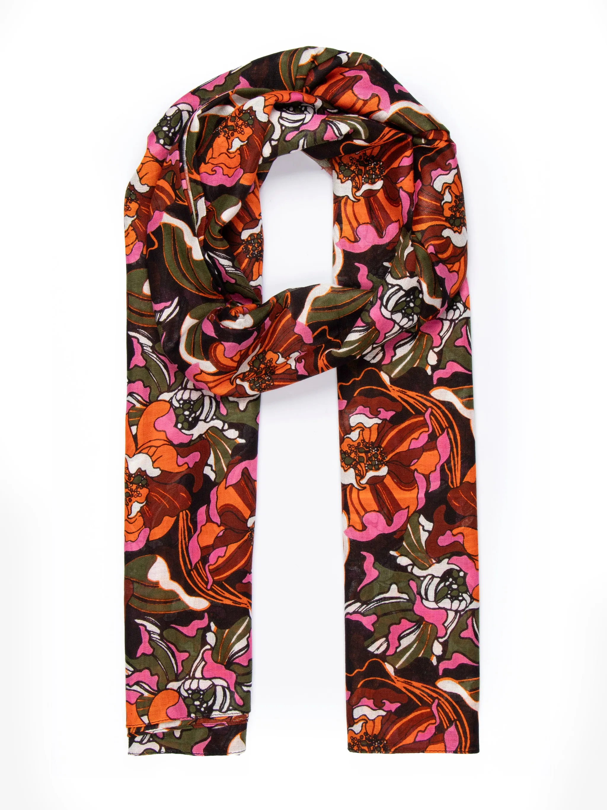 Kenna Lightweight Scarf - Khaki, Hydrangea Floral