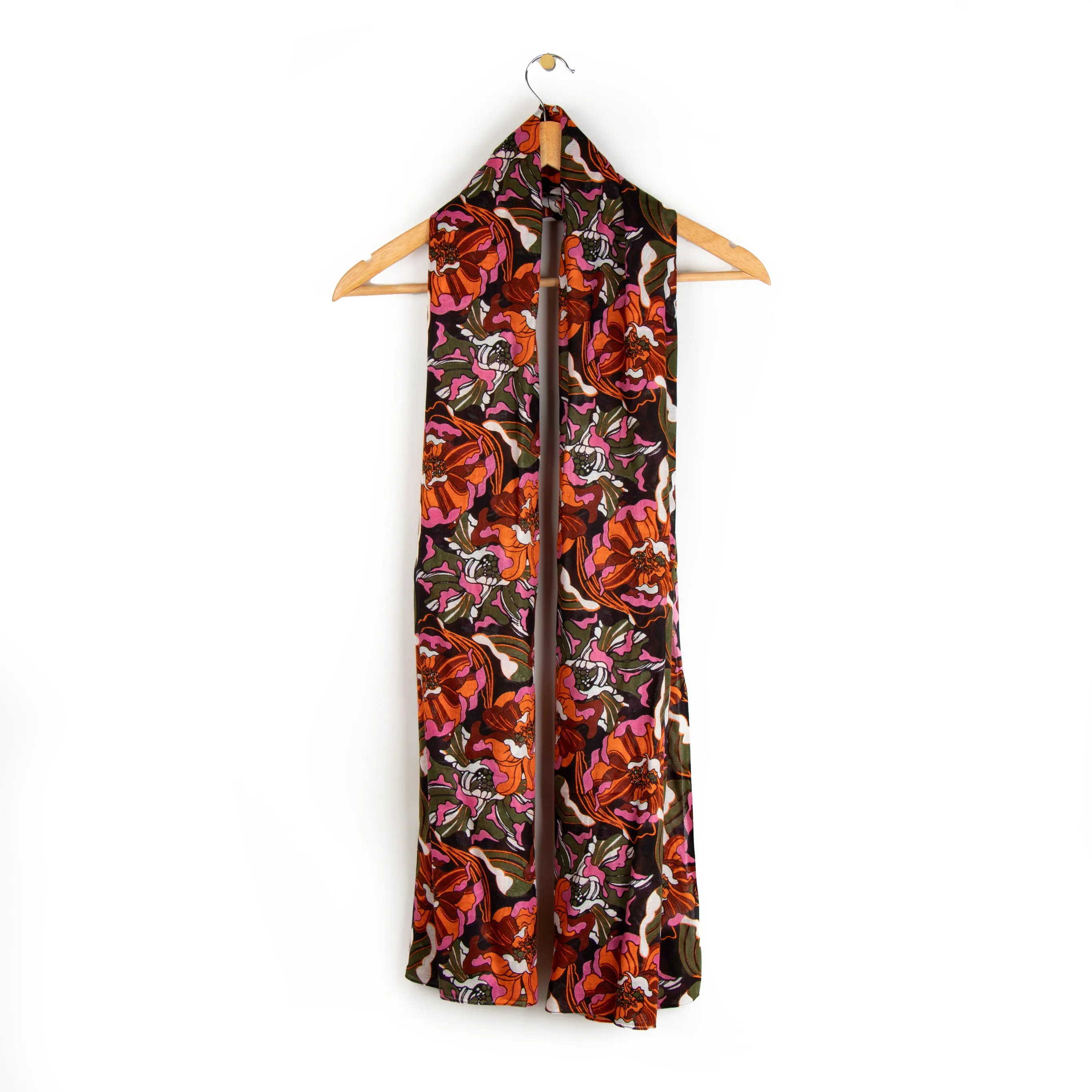 Kenna Lightweight Scarf - Khaki, Hydrangea Floral