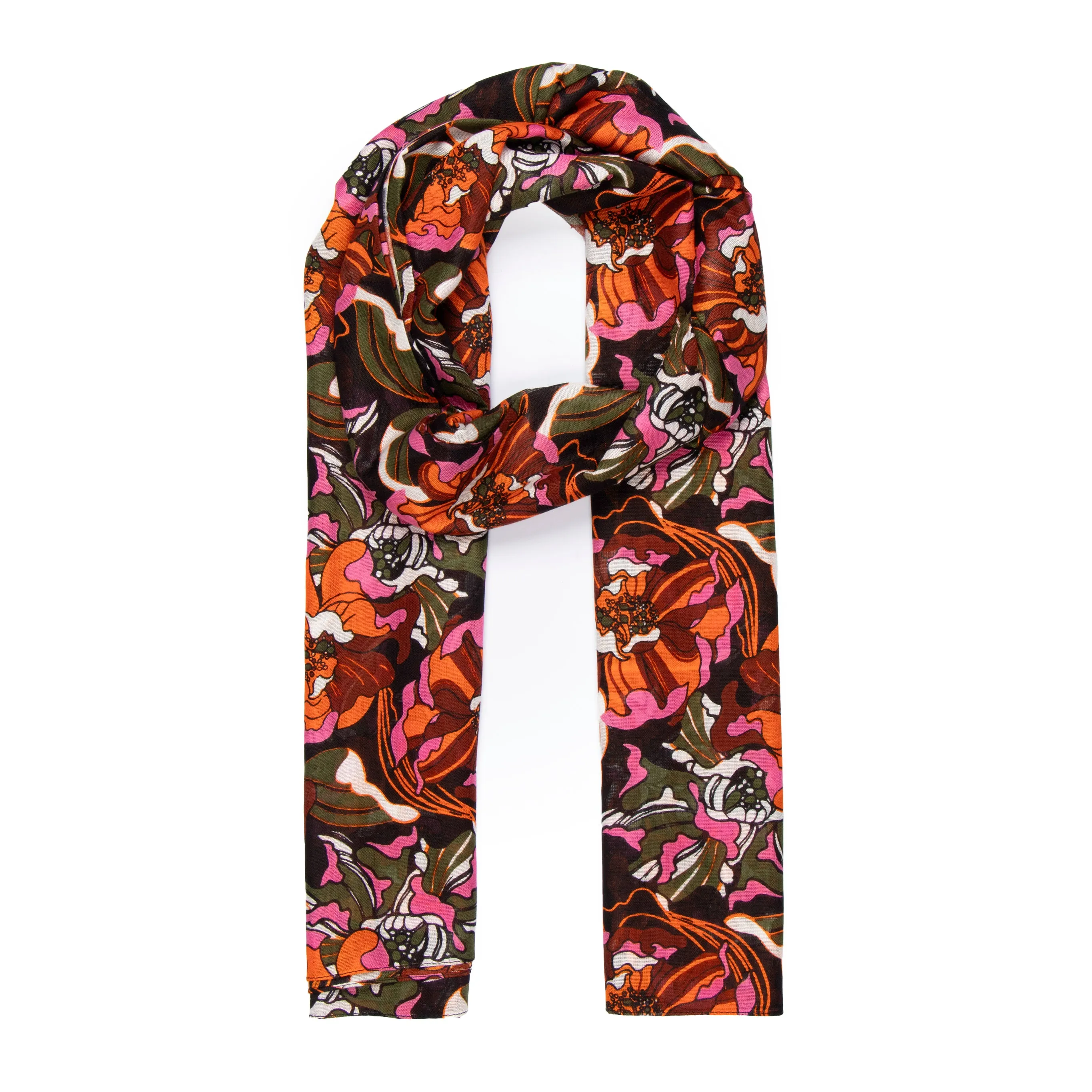 Kenna Lightweight Scarf - Khaki, Hydrangea Floral