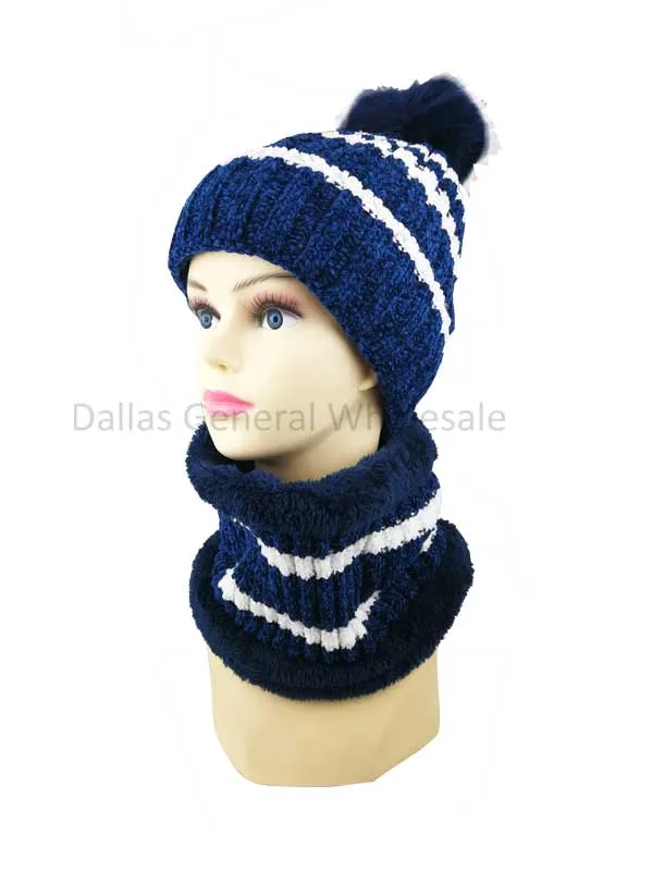 Ladies Fur Lining Beanie Hat with Circle Scarf Set Wholesale