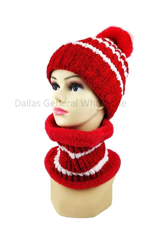 Ladies Fur Lining Beanie Hat with Circle Scarf Set Wholesale