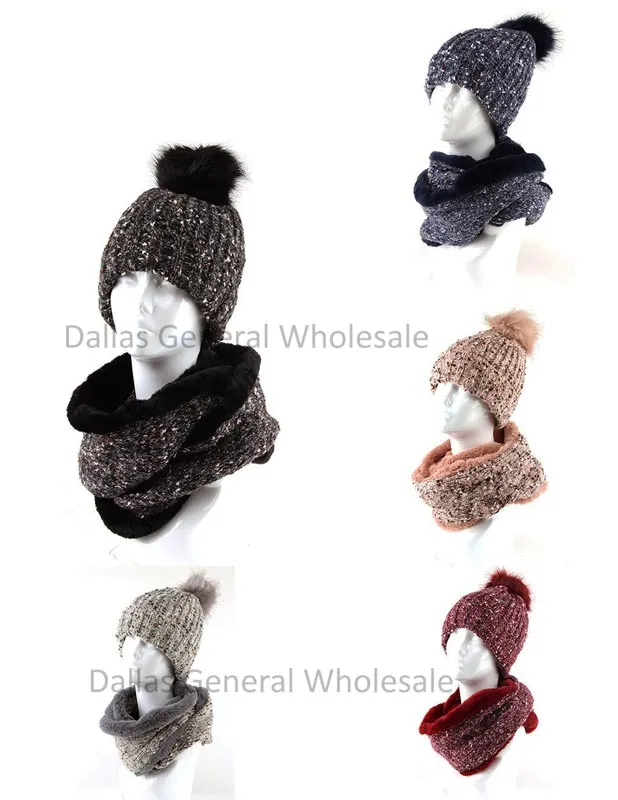 Ladies Fur Lining Beanie W/ Infinity Scarf Set Wholesale