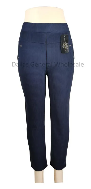 Ladies Stripes Fur Lining Fitted Trousers Wholesale